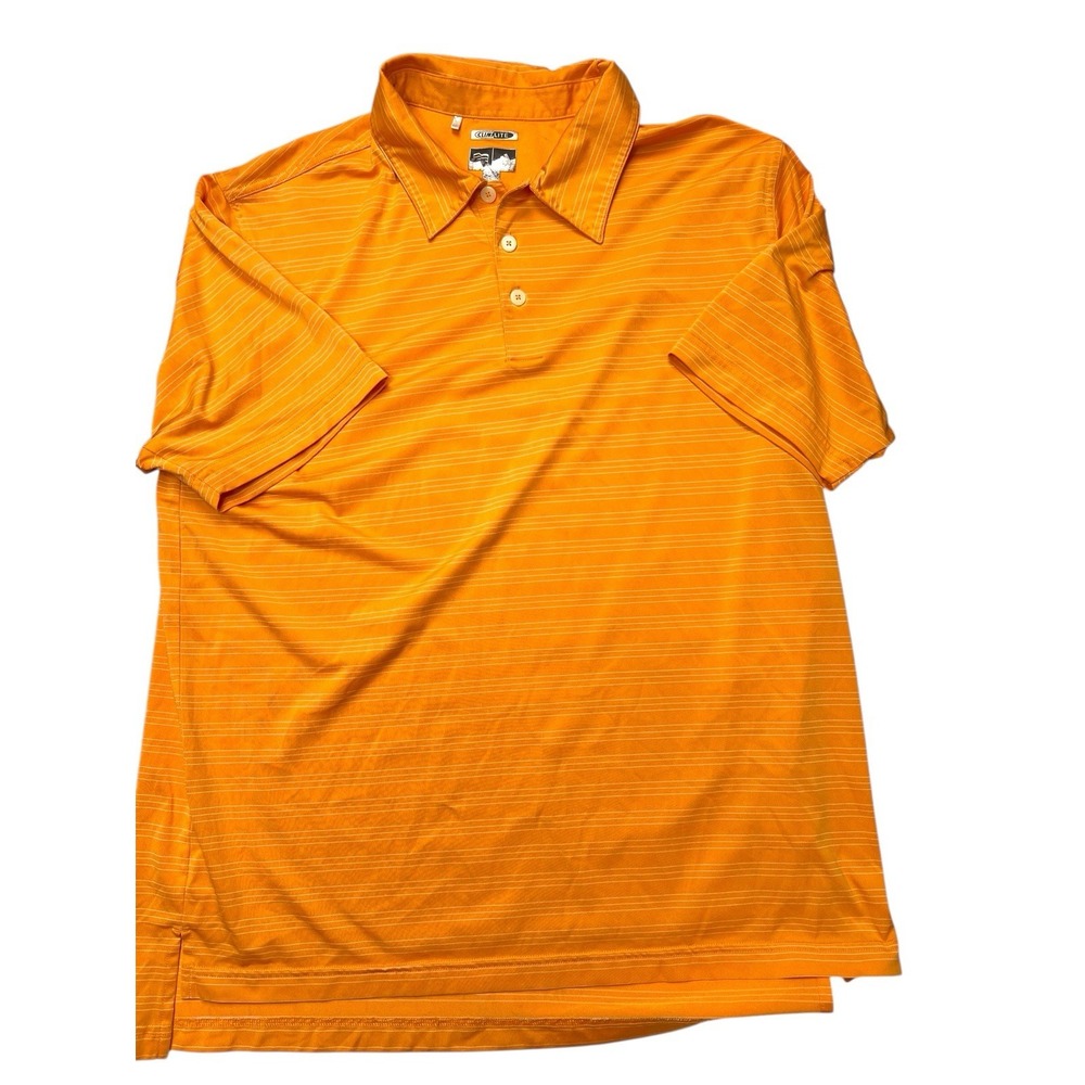 Adidas Climalite Shirt Mens XL Orange Striped Polo Short Sleeve Casual Adult